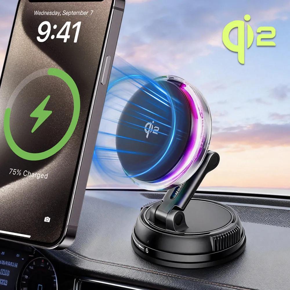 QI2 Cooling RGB Magnetic Wireless Car Charger Fast Charging Radiator Vacuum Suction Cup For Magsafe iPhone 12-17 Phone Holder