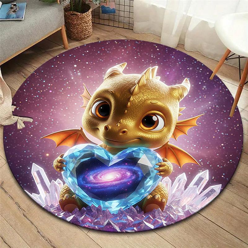LovingDragon Runder Teppich, Teppich für Wohnzimmer Schlafzimmer Sofa Spielzimmer Dekoration, Rutschfeste Bodenmatte