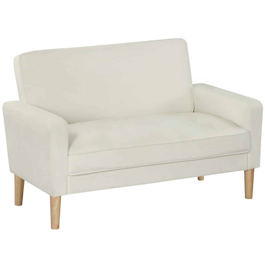 2 Seater Sofa Double Seat Sofa With Rubber Wood Legs Upholstered Sofa For Living Room Bedroom Cream White