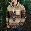 Men's Printed Plush Warm Coat Fleece Sweater Casual Coat Pocket Sweater  Winter Coat