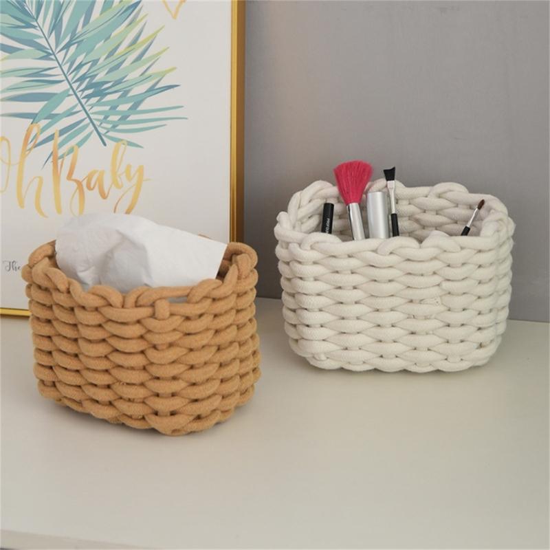 Elegant Cotton Woven Storage Container Large Capacity Bedroom Organizer Handwoven Desktop Basket for Living Room