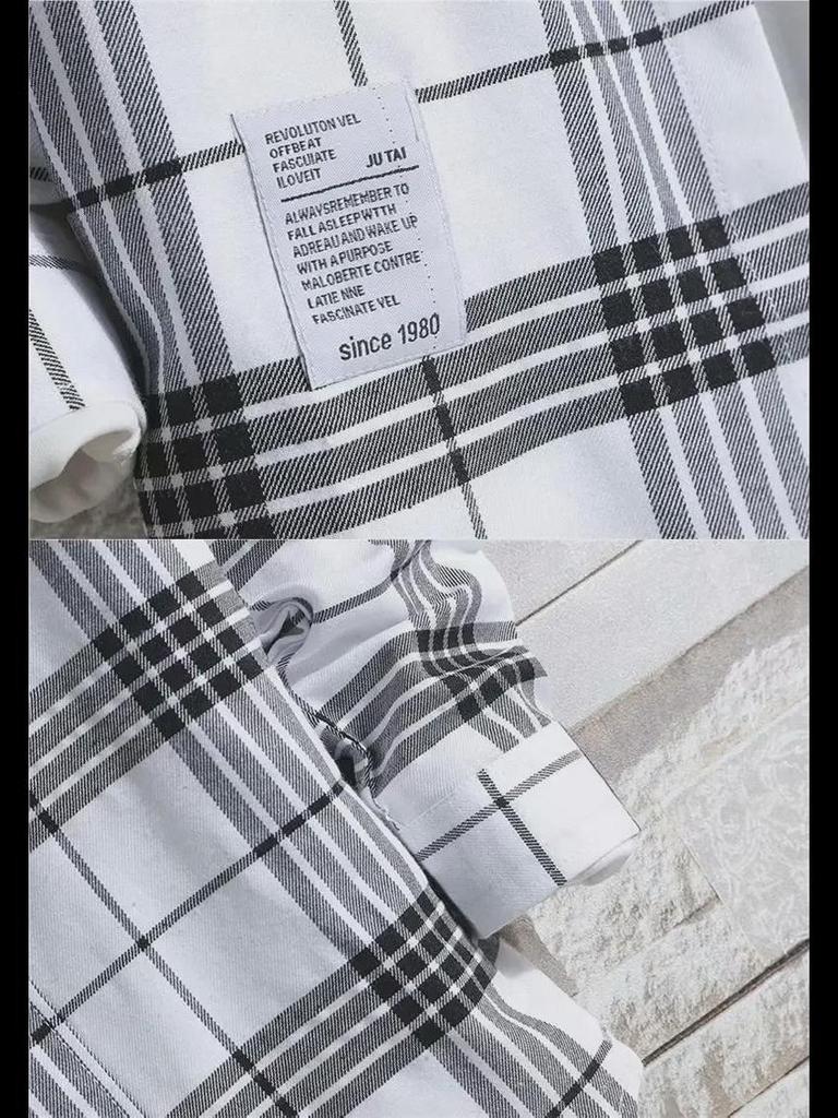 Męska koszula w kratę z długim rękawem o luźnym kroju - Trend w stylu koreańskim, duży rozmiar, kolekcja wiosna/lato