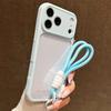 Luxury Candy Color Frame Clear Phone Case For 18 17 16 15 14 13 12 11 Pro Max Plus With Wristband Lanyard Cover
