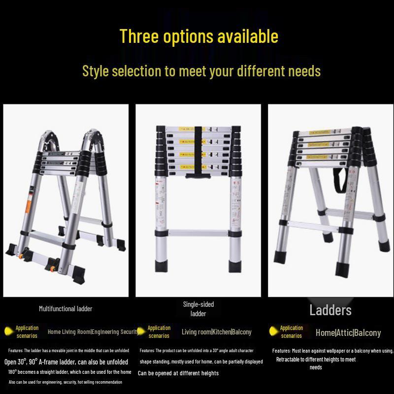 Jinluba Aluminum Telescopic A-Frame Ladder - Thickened, Stainless Steel, Bamboo Joint, for Household & Engineering Use