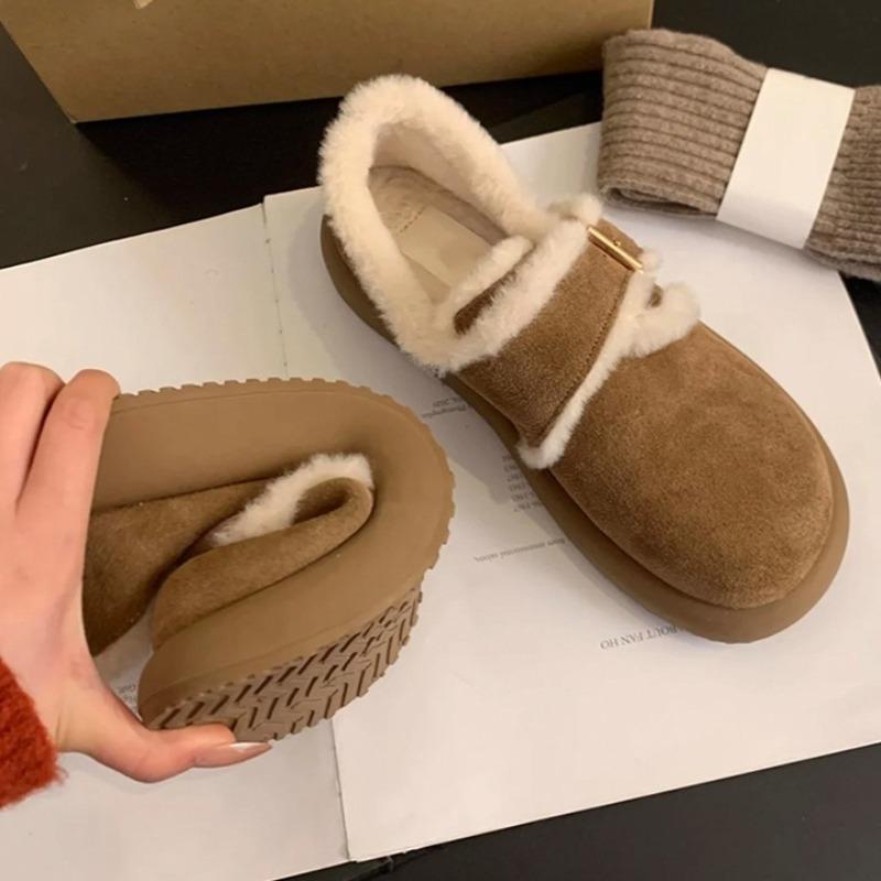 Mode Ballerinas Damen Flauschige Kurze Stiefel Wildleder Mode Schnalle Slipper Schuhe 2025 Winter Neu Lässige Sneaker Designer Elegant Knöchel Knie