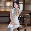 Elegant Modern Cheongsam Dress Women 2026 Lightweight Stretchable Cotton Blend Long Qipao With Stand Collar Design
