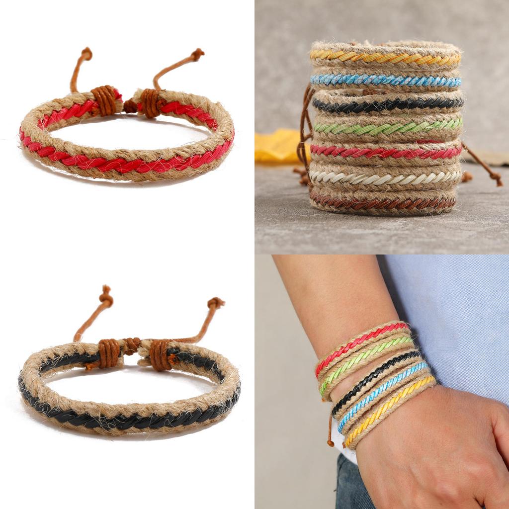 Unisex Braided Leather Bracelet Vintage Ethnic Style Various Colors 7-piece Set