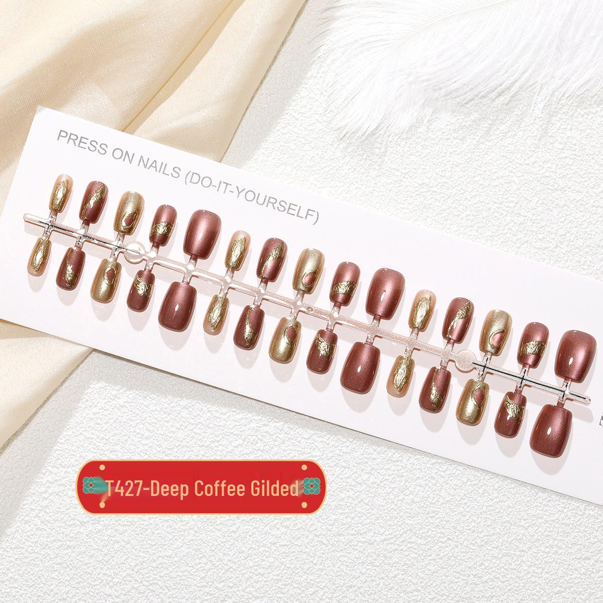 

T427# Глубокий Кофе Золоченые Роскошные Наклейки для Ногтей Кошачий Глаз - Набор из 30 штук Complete Set XS/S/M