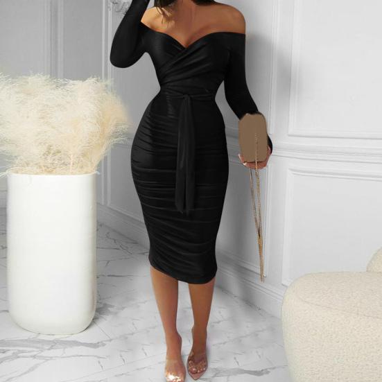 Damenkleid Einfarbig Schulterfrei V-Ausschnitt Slim Fit Etuikleid für Abschlussball