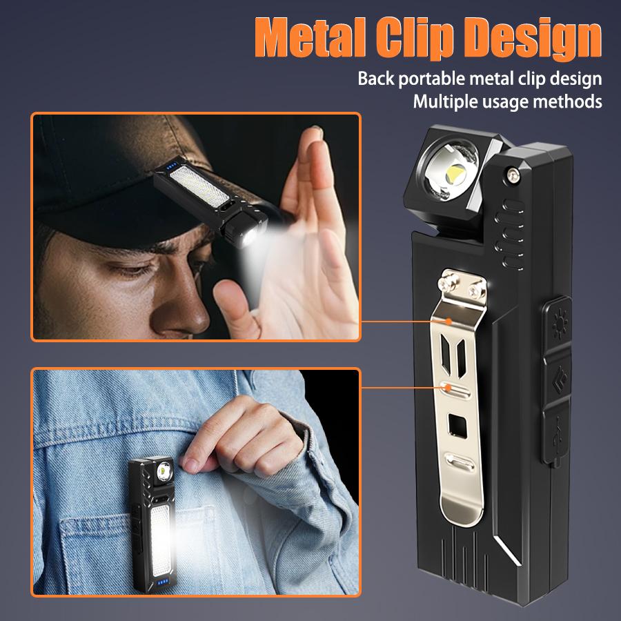 Powerful Sensor Flashlight Rechargeable Led Flashlights with Magnet,Hat Clip Torch Outdoor Waterproof Camping Fishing Lantern
