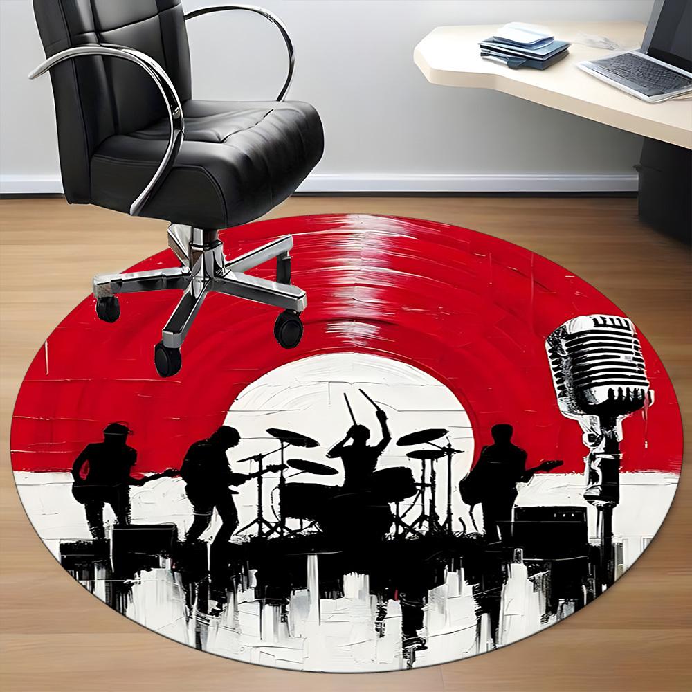1pc Music Band Office Round Area Rug, Under Office Chairs Bedroom Living Room Home Decor, Room Deco