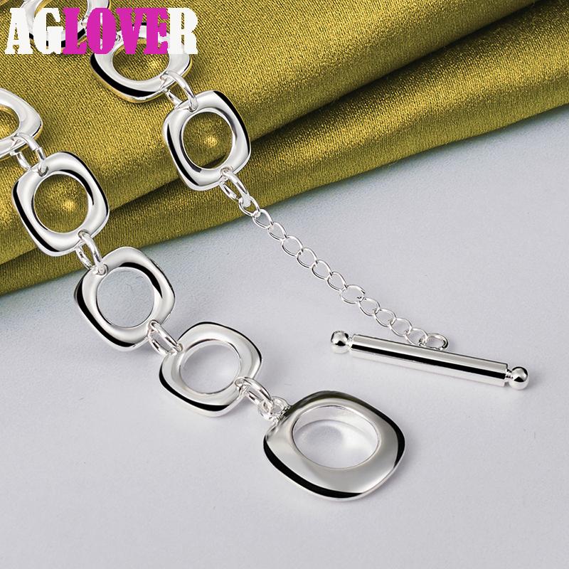 925 Sterling Silver fyrkantig rund kedja halsband smycken