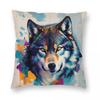 Wolf Watercolor Square Pillowcase Polyester Linen Velvet Pattern Zip Decor Bed Cushion Cover