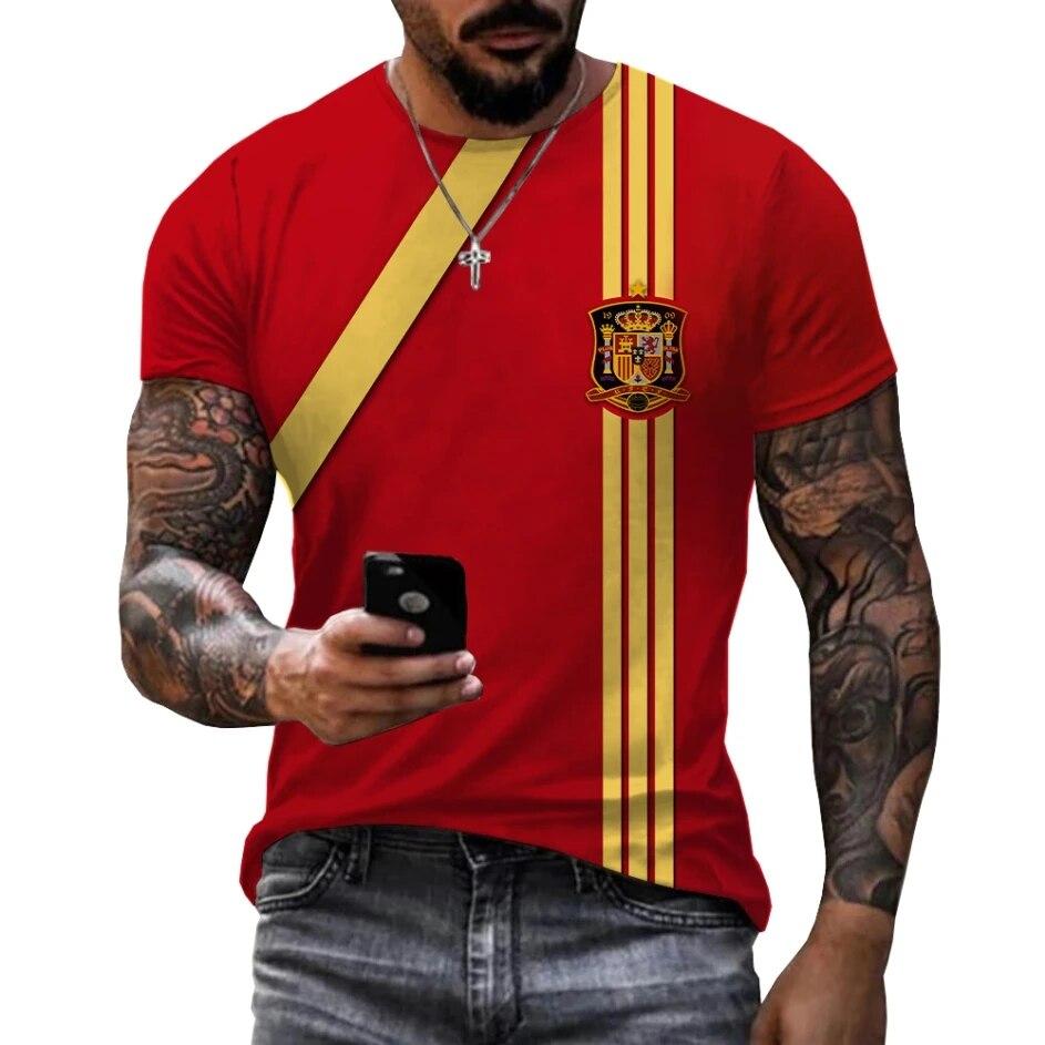 

Национальная эмблема Испании с 3d принтом, летняя мужская футболка с круглым вырезом, повседневные футболки большого размера с короткими рукавами, модные футболки, мужская одежда L