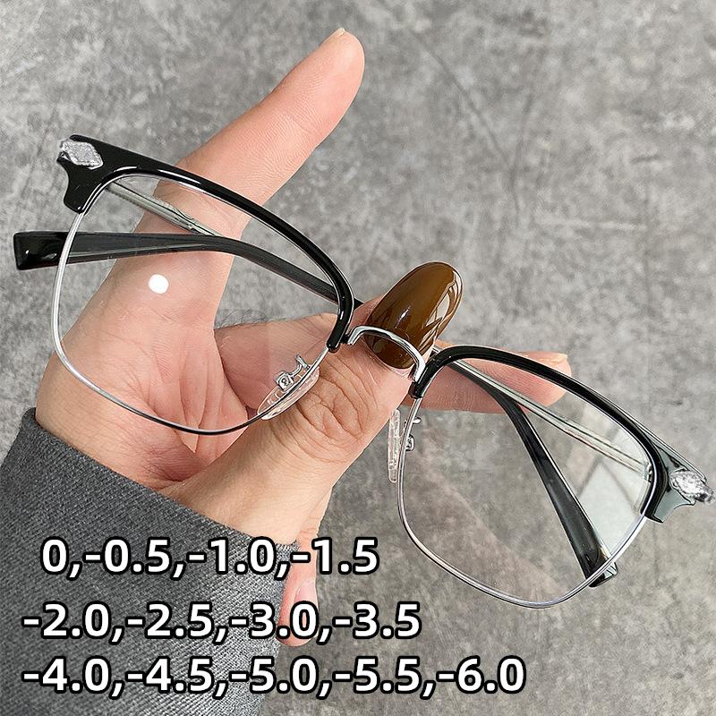 

Винтажные антисиние ультралегкие очки для близорукости в полуоправе, мужские и женские деловые очки, диоптрии 0 ~-6,0