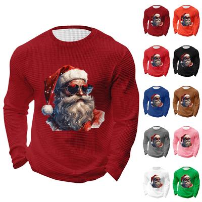Men's Christmas Print Round Neck Long Sleeve Tops Men's Sports Large Size Casual Round Neck Tops