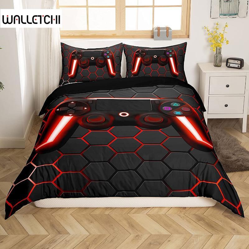 

Игровой пододеяльник King Red Honeycomb Printed Комплект постельного белья из полиэстера Игровой красный и черный Новинка Геймпад Джойстики Пододеяльник EU single(135x200cm)