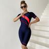 Professional Racing Swimsuit Short-sleeved One-piece Zipper Tight-fitting Color Matching Swimsuit