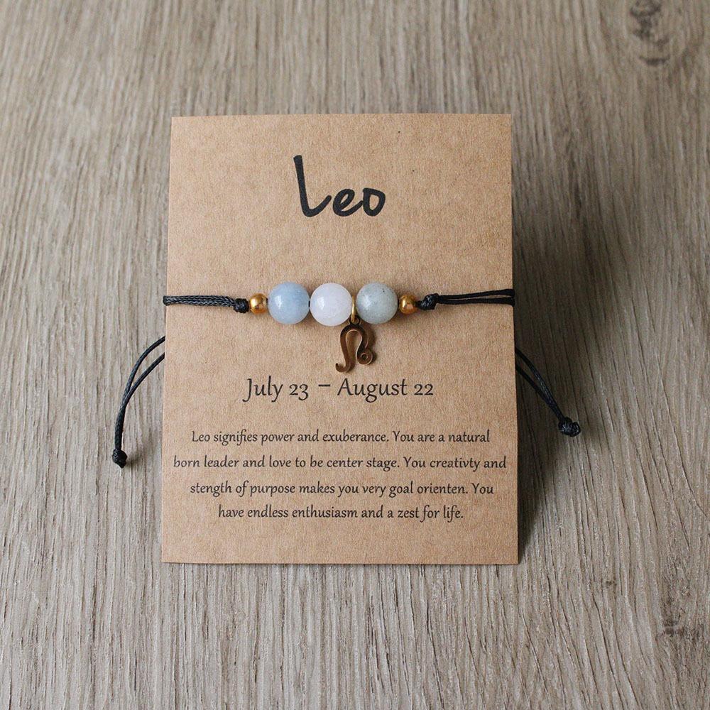 Bracelet Charms 12 Signes du Zodiaque en Pierre Naturelle pour Femmes Hommes Bracelet Tressé en Carton Lion Vierge Balance Cadeau Réglable