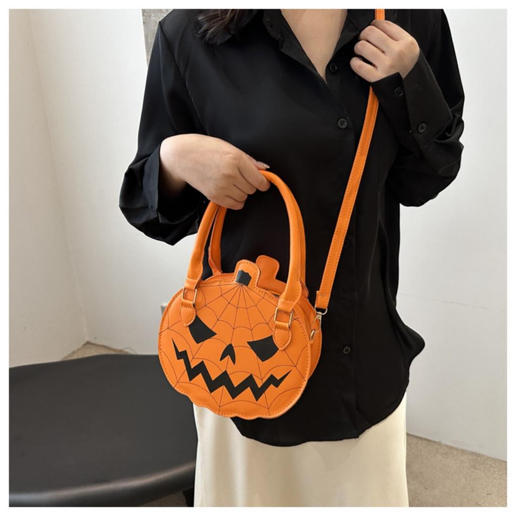 Halloween, Bags, Contrasting Colors, Women's Bags, Single Shoulder Bags, Small Round Bags, Funny Bags, Pumpkin Bags