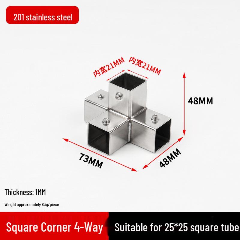 Stainless Steel Four-Way Square Tube Connector (20/25/30mm)