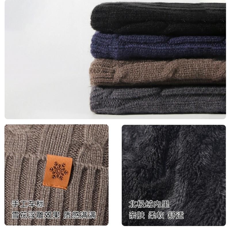 Warm Winter Knit Hat Scarf Gloves Set Men - Alpaca Blend Thick Lined Outdoor Cycling Accessory In Black Grey Coffee Navy