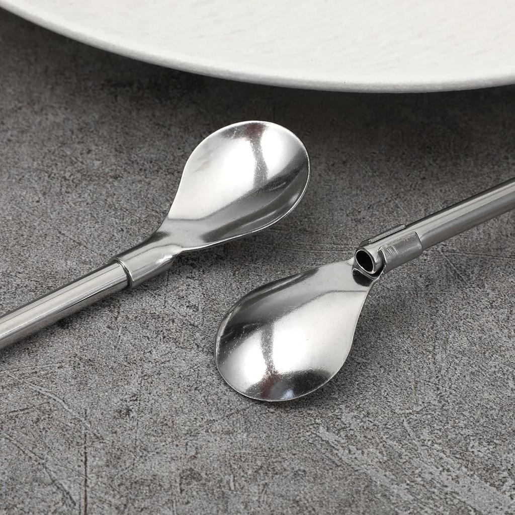 6 Pieces Stainless Steel Spoon Straws, Spoon Straw with 1 Cleaning Brush