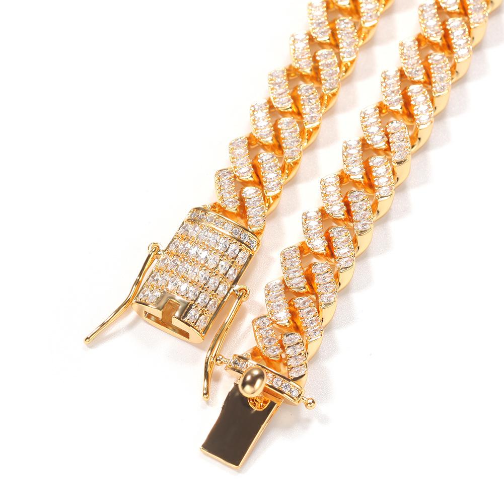 Fashion Bling Bling Gold Plated Cuban Link Chain Bracelet 12mm Square CZ Cubic Zirconia Cuban Bracelet Hip Hop Jewelry