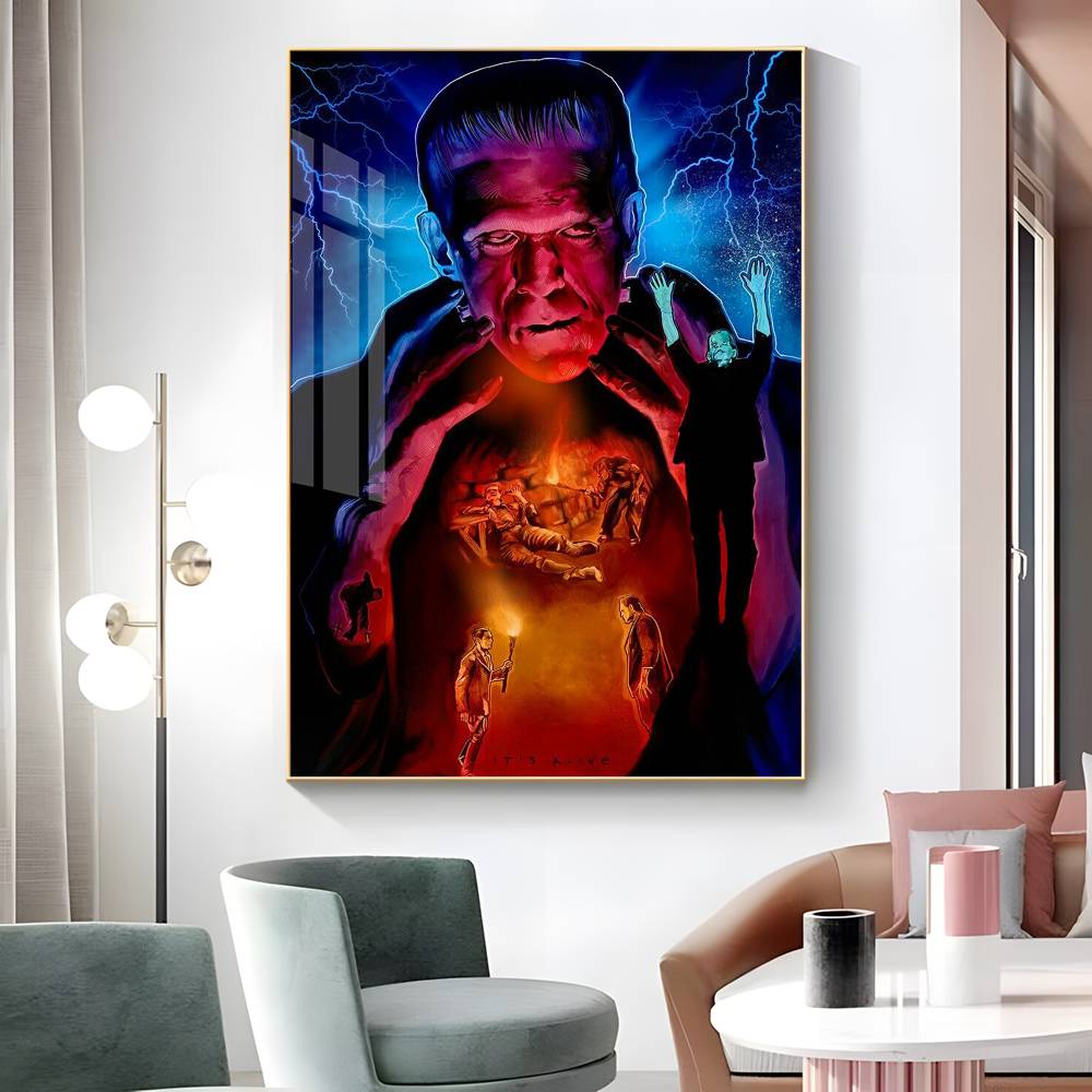 1pc Vintage Frankenstein Monsters Poster Sticker Print Waterproof Wall Art For Living Room Bedroom Home Decor