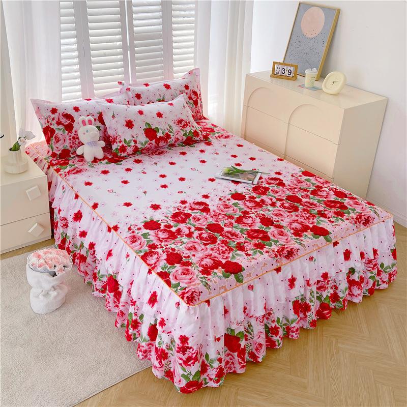 Comfortable, Relaxing, Breathable, Skin-friendly Three-piece Set: One Bed Skirt + Two Pillowcases (without Pillow Core)
