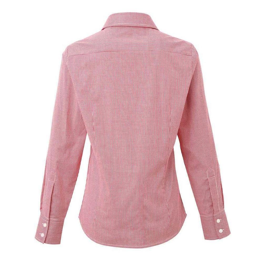 Premier Womens/Ladies Micro Gingham Check Cotton Long-Sleeved Shirt
