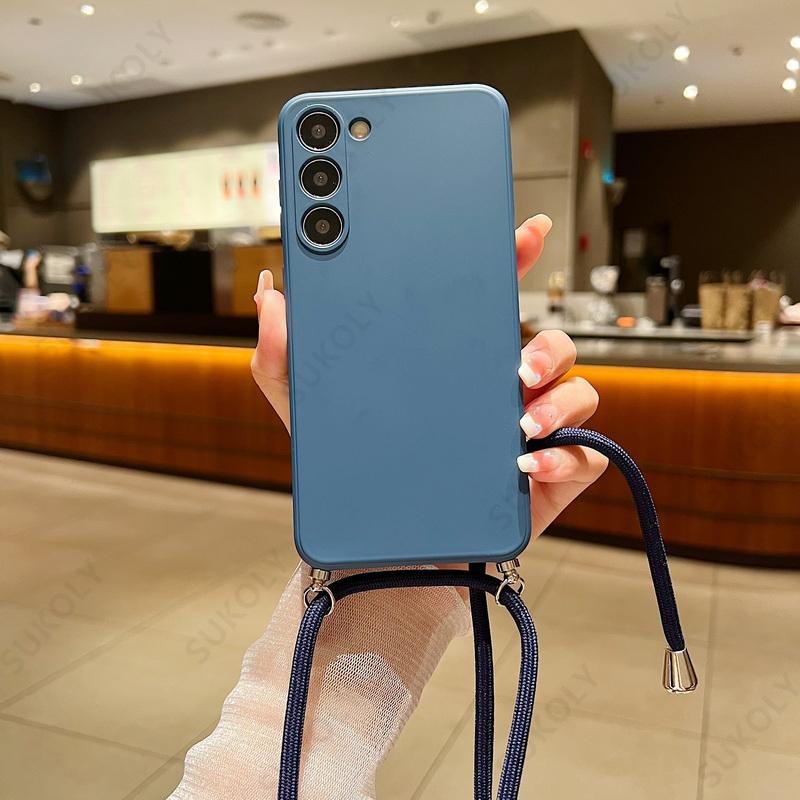 Pouzdro s popruhem přes rameno Měkké pouzdro Pro Samsung Galaxy S23 FE S25 Edge S24 Ultra A17 A54 A55 A56 A15 A16 5G Kryt na telefon z tekutého silikonu