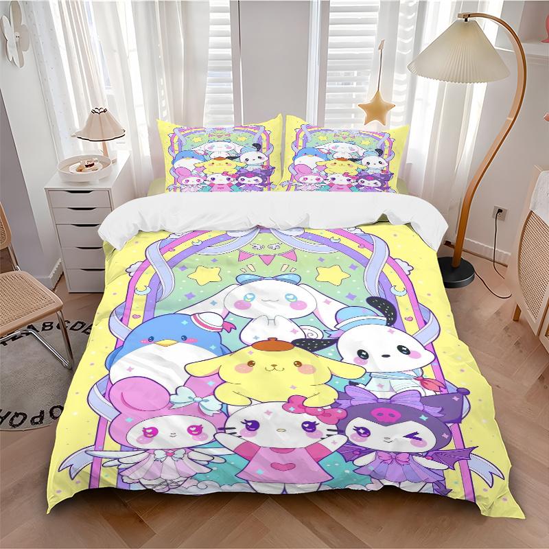 3pcs Sanrio Cartoon Character Hello Kitty Design Pattern Bedding Three-Piece Set (1 Cover + 2 Pillowcases, No Fillings), Soft and Comfortable W089