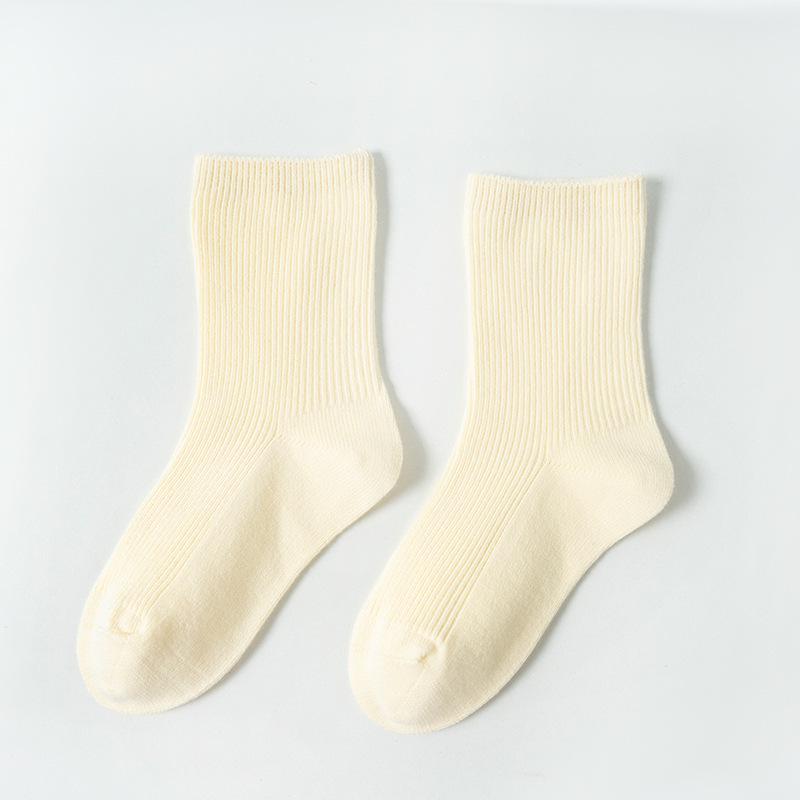 

Kids’ Solid Color Mid-Tube Cotton Socks for Fall/Winter - Unisex, White, Double-Needle, Seamless Design. 3-5 Years светло-желтого