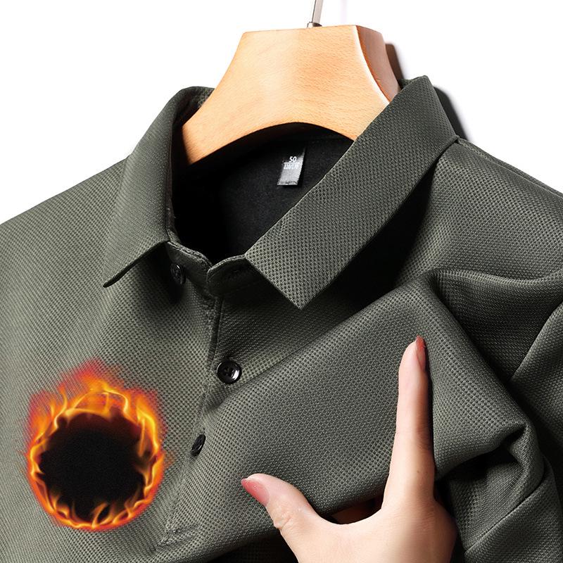 

Чоловіче зимове тепле поло на флісовій підкладці з відкладним коміром, довгим рукавом, однотонне - Ідеально для середнього та похилого віку XXL