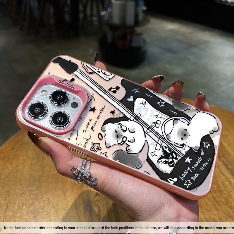 Custodia per Telefono Gatto Chitarra Argento per iPhone 12 Pro Max a 17/16/15 Plus/14/13