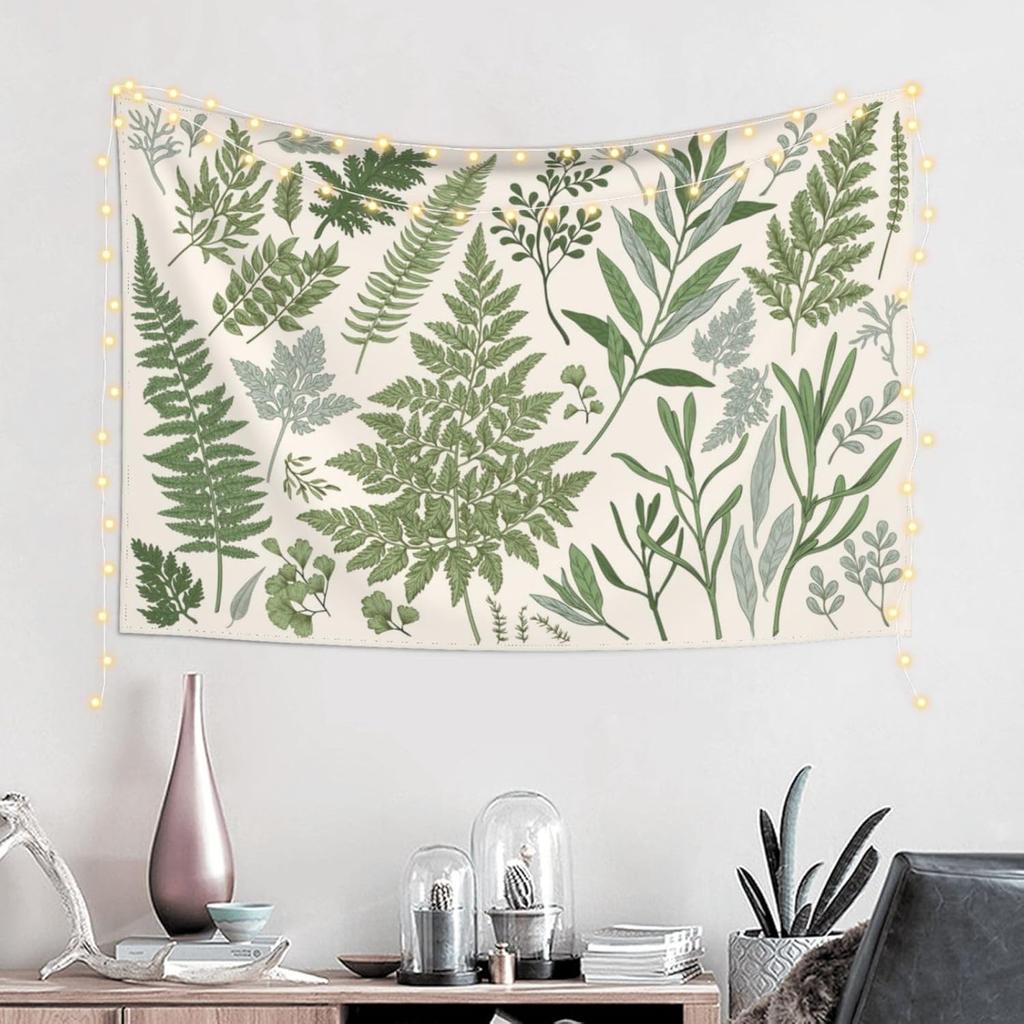 Botanical Polyester Fabric Tapestry Floral With Green White Spring Wall Hanging Tapestry,Plants Leaves Tapestry Daily Decorative