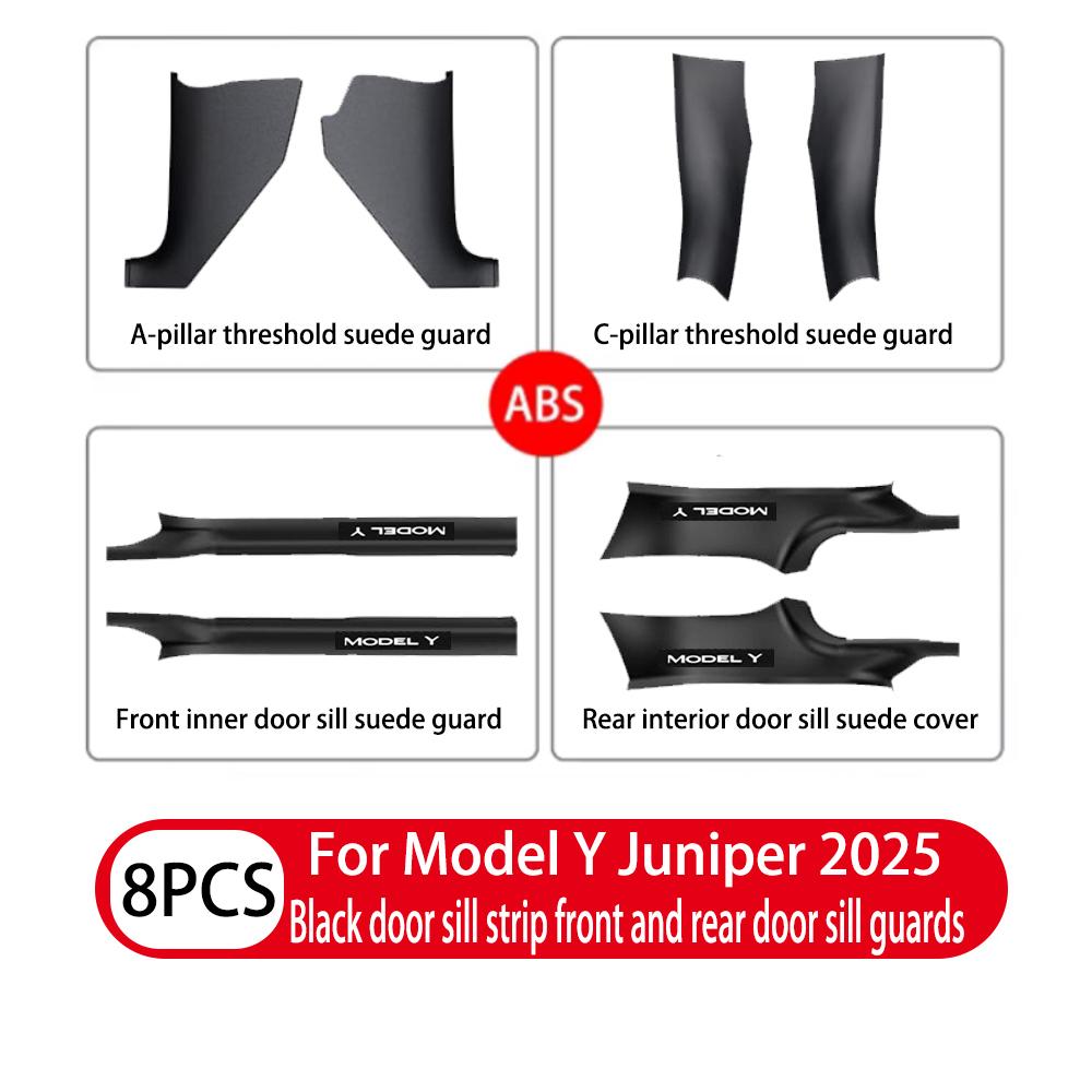 ALO1 2 4 8Pcs For Tesla Model Y Juniper 2025 ABS Front Rear Door Sill Protector Threshold Strip Anti-kick Guard Panel Waterproof Pad