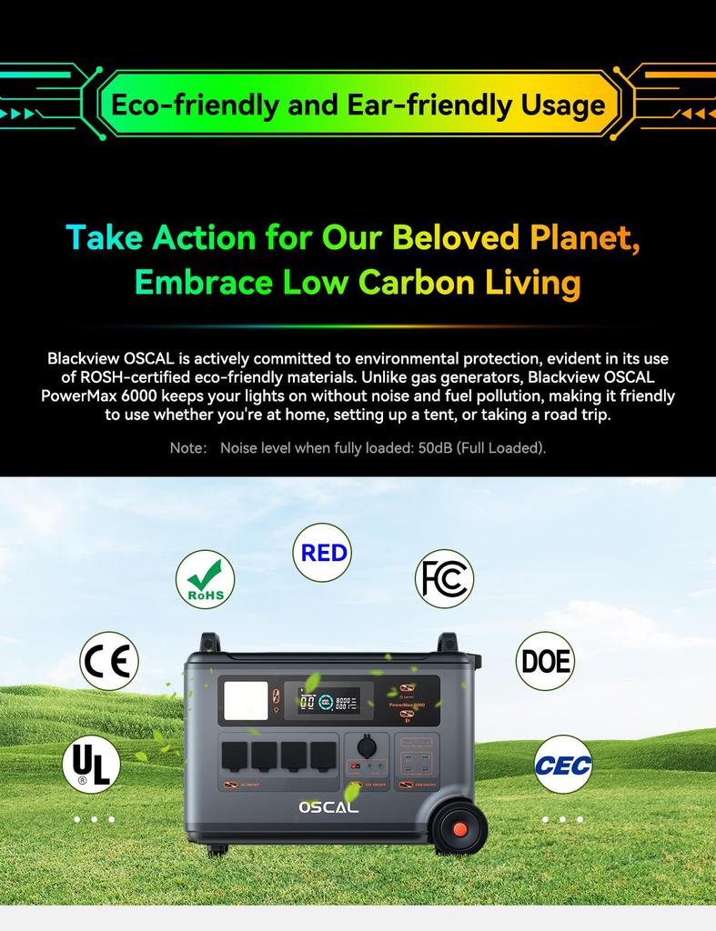 Oscal PowerMax 6000 6000W Power Station, 3600Wh LFP Battery Power Station, 14 Outlets, 3500+ Life Circle, Smart APP Control