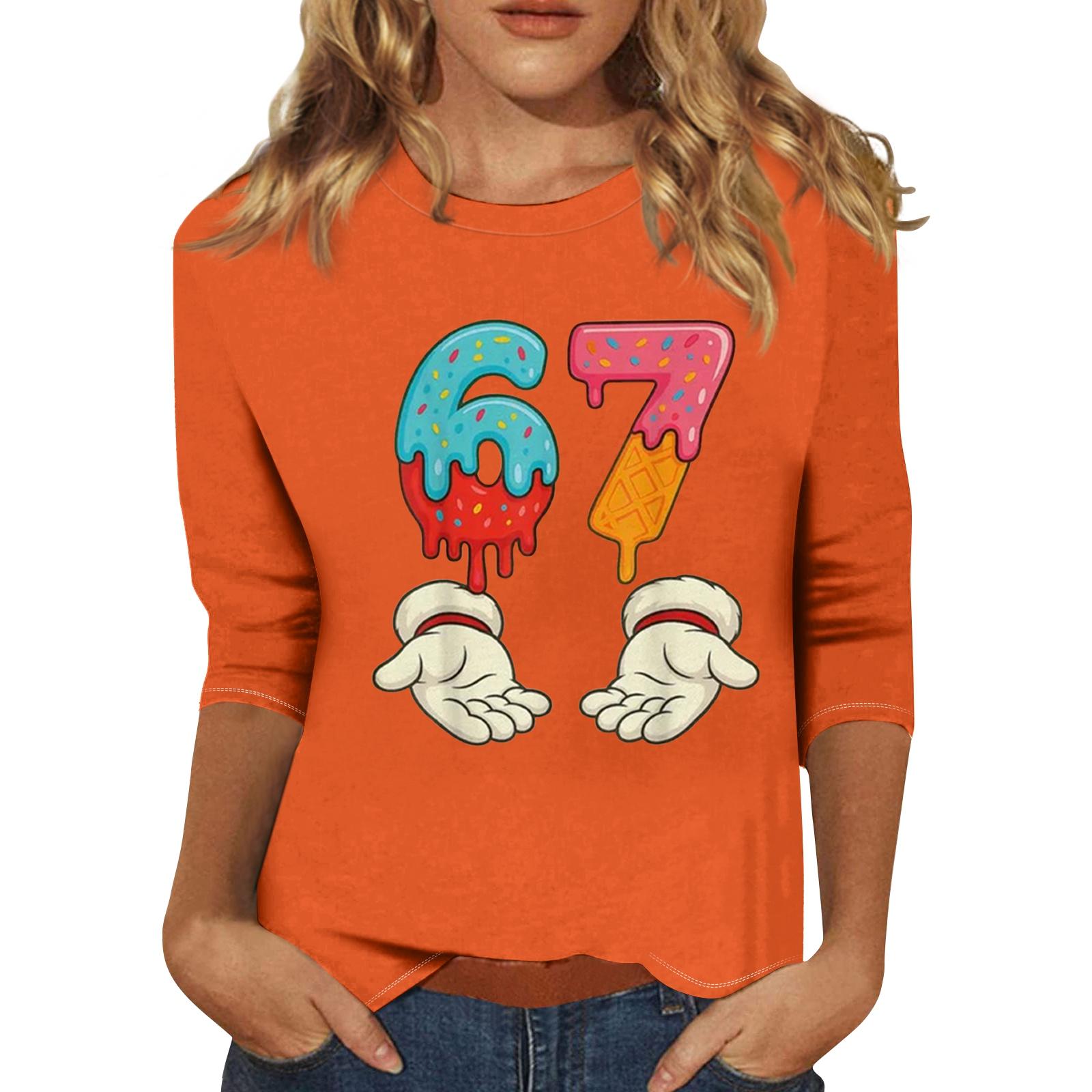 

Женская модная повседневная футболка с принтом и рукавом три четверти M шафрановый