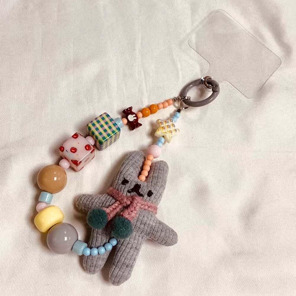 Short Bracelet Rabbit Phone Strap Bag Charm Beaded Phone Chain Mobile Phone Lanyard  Bag Keychains
