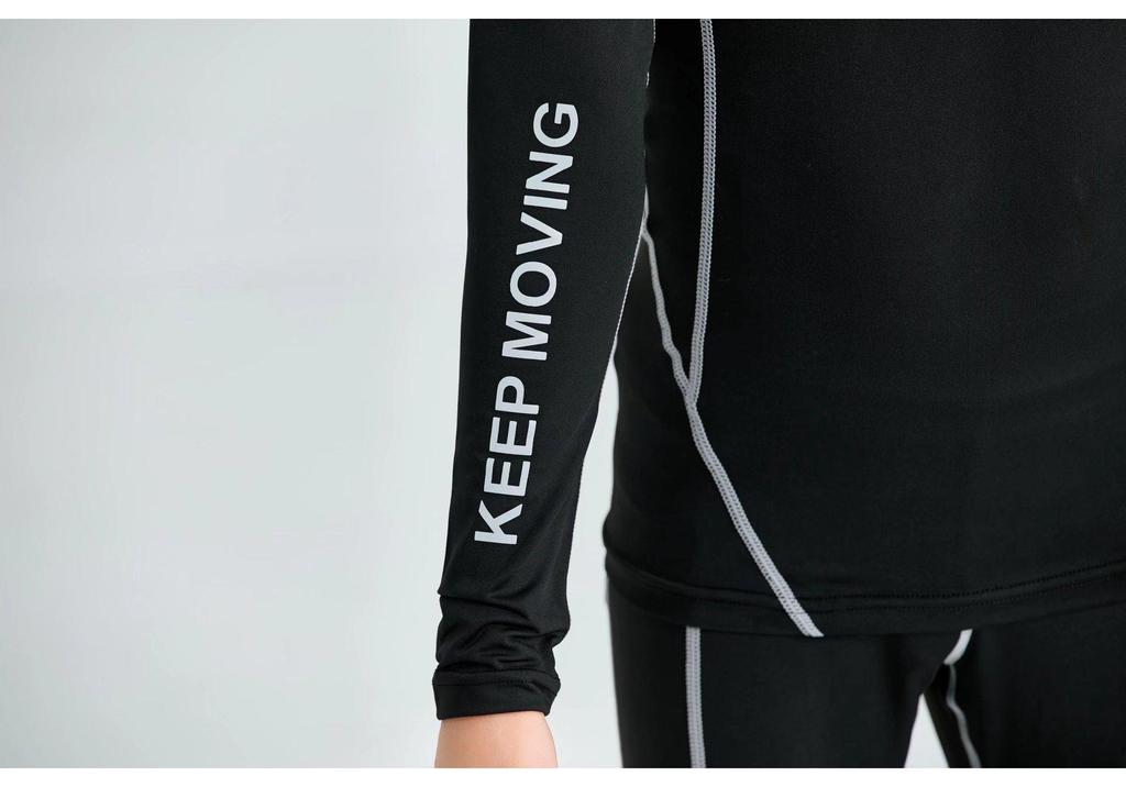 Unisex Fleece-Lined Long Sleeve Fitness Set for Autumn and Winter - Quick-Dry Sports Base Layer