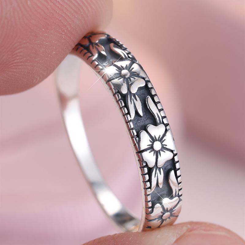 925 Sterling Silver Flower Rings for Women Vintage Aesthetic Jewelry Party Jewelry Finger Accessories