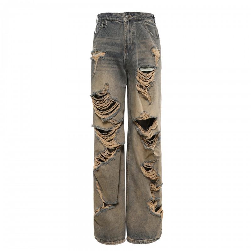 Ošuntělé Roztrhané Prané Džíny Unisex Volný Střih Rovné Nohy Ležérní Streetwear Kalhoty Muži Ženy