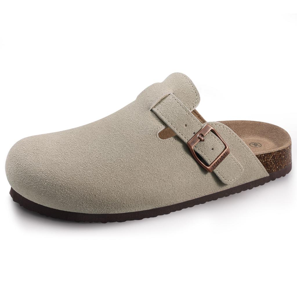 Fashion Crestar Women's Suede Clogs Lady Fashion Buckle Leather Mules Comfort Cork Footbed Potato Shoes with Arch Support Beach Sandal