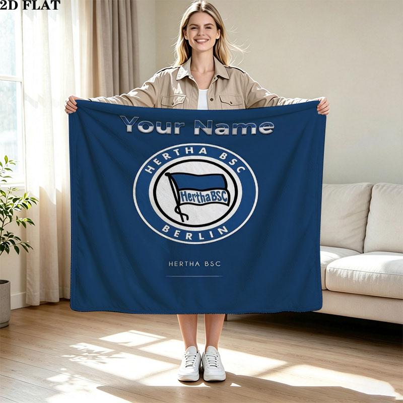 1PC Hertha BSC Custom Name Patterned Flannel Blanket Suitable For All Seasons for Home Decor Warmth and Comfort Gifts Holiday Present