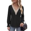 Fall Winter New Solid Color V-Neck Lace Splicing Loose Long Sleeve T-Shirt Top for Amazon EU US Cross-border Trade