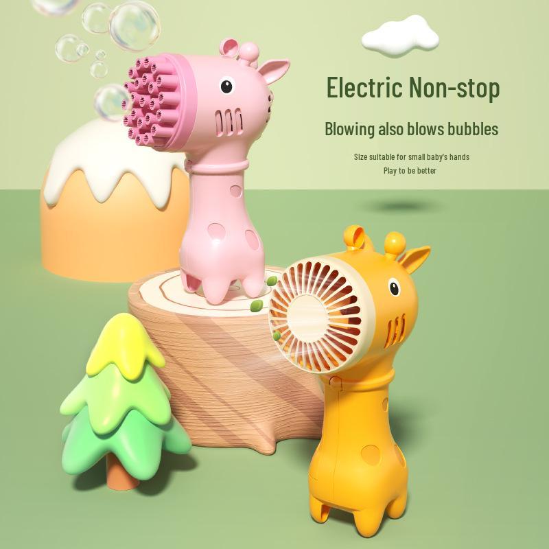 23-Hole Giraffe Bubble Machine & Cartoon Fan Toy for Kids