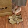 Retro Mori literary and artistic style frosted leather Mary Jane shoes one-word buckle with shallow mouth round head flat-bottomed ballet single shoes