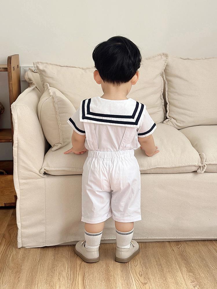 Summer Short Sleeve Sailor Navy Uniform Boys Two-Piece Set